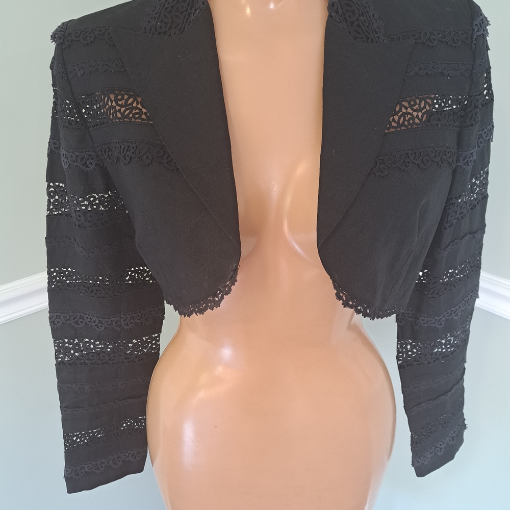 VINTAGE Lolita LEMPICKA Black Lace Bolero Jacket Steampunk